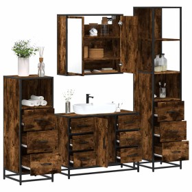 Set de muebles baño 4 pzas madera contrachapada roble ahumado de , Muebles de baño - Ref: Foro24-3301262, Precio: 414,00 €, D...