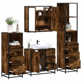 Set de muebles baño 4 pzas madera contrachapada roble ahumado de , Muebles de baño - Ref: Foro24-3301257, Precio: 337,11 €, D...