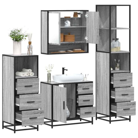 Set de muebles de baño 4 pzas madera contrachapada gris sonoma de , Muebles de baño - Ref: Foro24-3301288, Precio: 374,16 €, ...