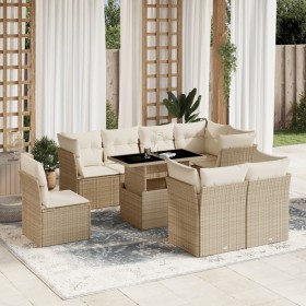 Set de sofás de jardín 9 pzas con cojines ratán sintético beige en Conjuntos de jardín | Comprar online en Foru.es