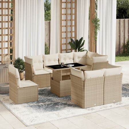 Set de sofás de jardín 9 pzas con cojines ratán sintético beige en Conjuntos de jardín | Comprar online en Foru.es