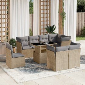 Set de sofás de jardín 9 pzas con cojines ratán sintético beige en Conjuntos de jardín | Comprar online en Foru.es