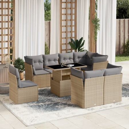 Set de sofás de jardín 9 pzas con cojines ratán sintético beige en Conjuntos de jardín | Comprar online en Foru.es