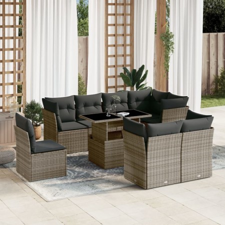 Set de muebles de jardín 9 pzas y cojines ratán sintético gris en Conjuntos de jardín | Comprar online en Foru.es