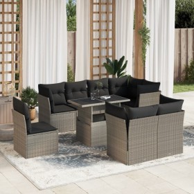 Set muebles jardín 9 pzas y cojines ratán sintético gris claro en Conjuntos de jardín | Comprar online en Foru.es