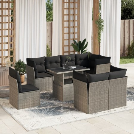 Set muebles jardín 9 pzas y cojines ratán sintético gris claro en Conjuntos de jardín | Comprar online en Foru.es