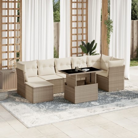 Set de sofás de jardín y cojines 8 piezas ratán sintético beige en Conjuntos de jardín | Comprar online en Foru.es