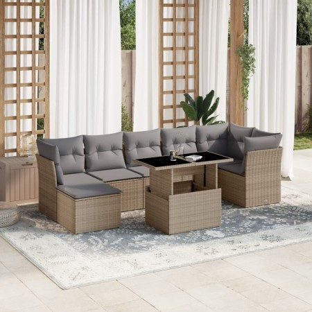 Set de sofás de jardín y cojines 8 piezas ratán sintético beige en Conjuntos de jardín | Comprar online en Foru.es