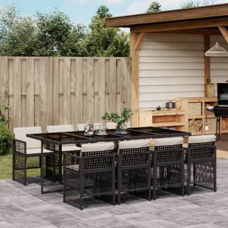 Set de comedor de jardín 9 pzas y cojines ratán sintético negro de , Conjuntos de jardín - Ref: Foro24-3210918, Precio: 528,2...