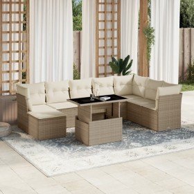 Set de sofás de jardín 9 pzas con cojines ratán sintético beige en Conjuntos de jardín | Comprar online en Foru.es