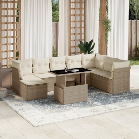 Set de sofás de jardín 9 pzas con cojines ratán sintético beige en Conjuntos de jardín | Comprar online en Foru.es