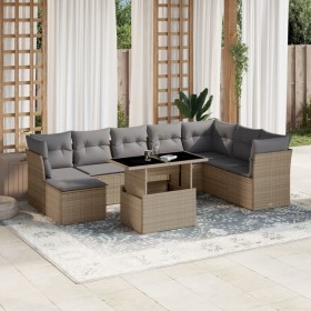 Set de sofás de jardín 9 pzas con cojines ratán sintético beige en Conjuntos de jardín | Comprar online en Foru.es