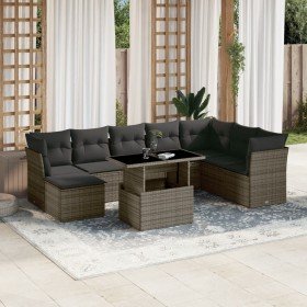 Set de muebles de jardín 9 pzas y cojines ratán sintético gris en Conjuntos de jardín | Comprar online en Foru.es
