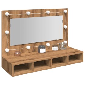 Mueble con espejo y LED roble artesanal 90x31,5x62 cm de , Tocadores de baño - Ref: Foro24-857006, Precio: 79,65 €, Descuento: %