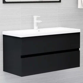 Armario para lavabo madera contrachapada negro 90x38,5x45 cm de vidaXL, Muebles de baño - Ref: Foro24-804756, Precio: 48,13 €...