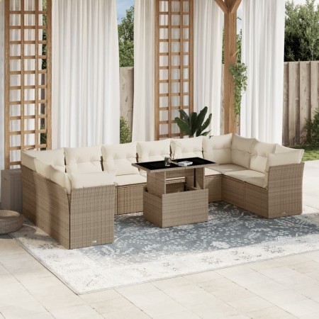 Set de sofás de jardín 11pzas con cojines ratán sintético beige en Conjuntos de jardín | Comprar online en Foru.es