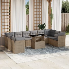 Set de sofás de jardín 11pzas con cojines ratán sintético beige en Conjuntos de jardín | Comprar online en Foru.es