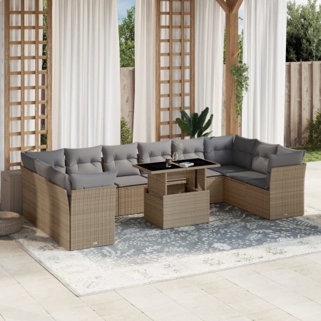 Set de sofás de jardín 11pzas con cojines ratán sintético beige en Conjuntos de jardín | Comprar online en Foru.es