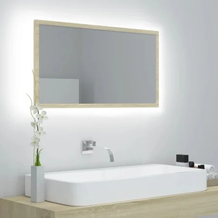 Espejo de baño acrílico color roble Sonoma 80x8,5x37 cm de vidaXL, Tocadores de baño - Ref: Foro24-804927, Precio: 43,15 €, D...