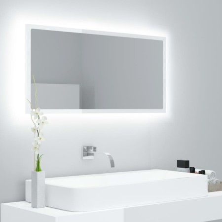 Espejo de baño LED crílico blanco brillo 90x8,5x37 cm de vidaXL, Tocadores de baño - Ref: Foro24-804937, Precio: 50,29 €, Des...