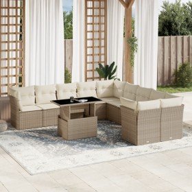 Set de sofás de jardín 11pzas con cojines ratán sintético beige en Conjuntos de jardín | Comprar online en Foru.es