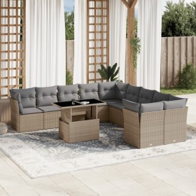 Set de sofás de jardín 11pzas con cojines ratán sintético beige en Conjuntos de jardín | Comprar online en Foru.es