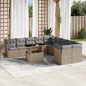 Set de sofás de jardín 11pzas con cojines ratán sintético beige en Conjuntos de jardín | Comprar online en Foru.es