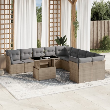 Set de sofás de jardín 11pzas con cojines ratán sintético beige en Conjuntos de jardín | Comprar online en Foru.es