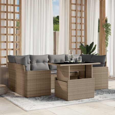 Set sofás de jardín 7 piezas y cojines ratán sintético beige en Conjuntos de jardín | Comprar online en Foru.es