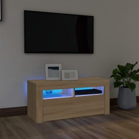 Mueble de TV con luces LED roble Sonoma 90x35x40 cm de vidaXL, Muebles TV - Ref: Foro24-804322, Precio: 63,62 €, Descuento: %