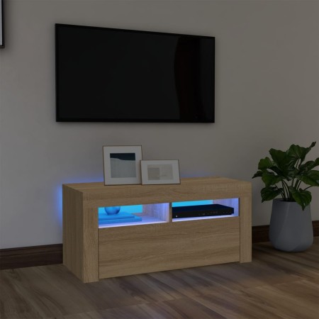 Mueble de TV con luces LED roble Sonoma 90x35x40 cm de vidaXL, Muebles TV - Ref: Foro24-804322, Precio: 63,62 €, Descuento: %