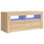 Mueble de TV con luces LED roble Sonoma 90x35x40 cm de vidaXL, Muebles TV - Ref: Foro24-804322, Precio: 63,62 €, Descuento: %