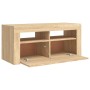 Mueble de TV con luces LED roble Sonoma 90x35x40 cm de vidaXL, Muebles TV - Ref: Foro24-804322, Precio: 63,62 €, Descuento: %