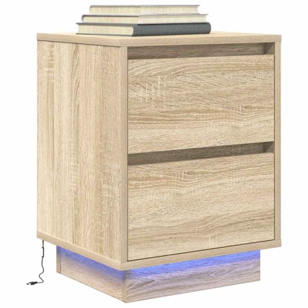 Mesilla de noche con luces LED roble Sonoma 38x34x50 cm de , Mesitas de noche - Ref: Foro24-861287, Precio: 58,94 €, Descuent...