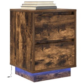 Mesilla de noche con luces LED roble ahumado 38x34x50 cm de , Mesitas de noche - Ref: Foro24-861291, Precio: 62,06 €, Descuen...