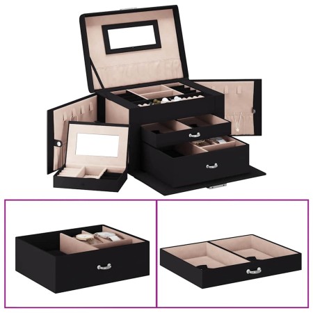 Joyero de 3 niveles con espejo y cerradura negro 26x18x17,5 cm de , Soportes para joyería - Ref: Foro24-4103559, Precio: 45,8...