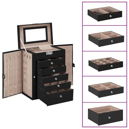 Joyero de 6 niveles con espejo y cerradura negro de , Soportes para joyería - Ref: Foro24-4103565, Precio: 63,95 €, Descuento: %