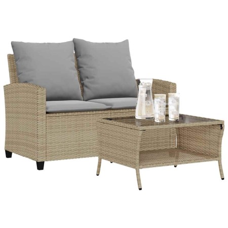 Sofá jardín de 2 plazas con cojín y mesa beige ratán sintético de , Sofás de exterior - Ref: Foro24-4103848, Precio: 223,67 €...