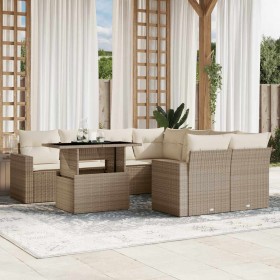 Set de sofás de jardín 9 pzas con cojines ratán sintético beige en Conjuntos de jardín | Comprar online en Foru.es