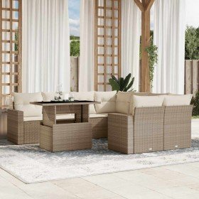 Set de sofás de jardín 9 pzas con cojines ratán sintético beige en Conjuntos de jardín | Comprar online en Foru.es