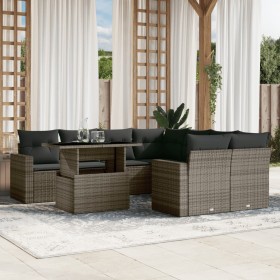 Set de muebles de jardín 9 pzas y cojines ratán sintético gris en Conjuntos de jardín | Comprar online en Foru.es