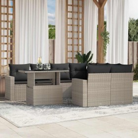 Set muebles jardín 9 pzas y cojines ratán sintético gris claro en Conjuntos de jardín | Comprar online en Foru.es