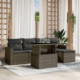 Set de muebles de jardín 6 pzas y cojines ratán sintético gris en Conjuntos de jardín | Comprar online en Foru.es