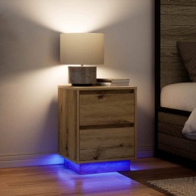 Mesitas de noche con luces LED 2 uds roble artisan 38x34x50 cm de , Mesitas de noche - Ref: Foro24-861300, Precio: 110,45 €, ...