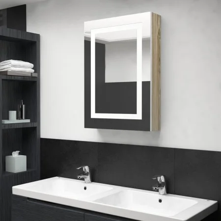 Armario de baño con espejo y LED blanco y roble 50x13x70 cm de vidaXL, Tocadores de baño - Ref: Foro24-326493, Precio: 140,61...