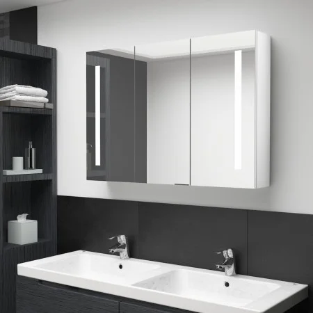 Mueble de baño con espejo LED blanco brillante 89x14x62 cm de vidaXL, Tocadores de baño - Ref: Foro24-326531, Precio: 133,20 ...