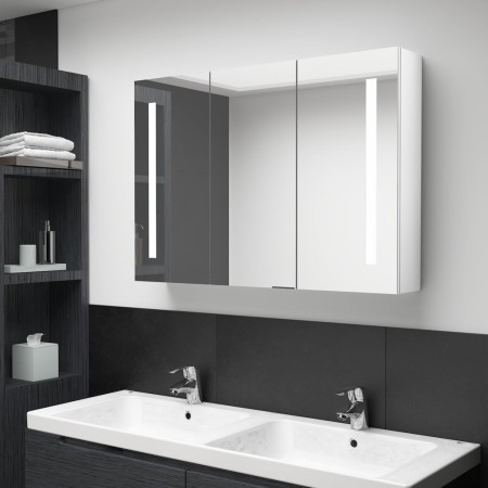Mueble de baño con espejo LED blanco brillante 89x14x62 cm de vidaXL, Tocadores de baño - Ref: Foro24-326531, Precio: 134,08 ...