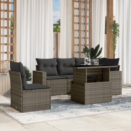 Set de muebles de jardín 6 pzas y cojines ratán sintético gris en Conjuntos de jardín | Comprar online en Foru.es