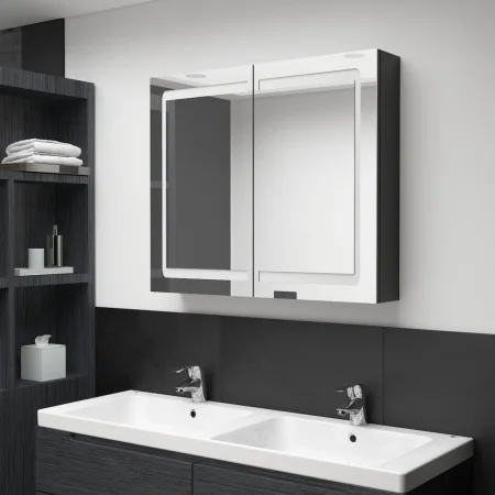 Armario de baño con espejo LED negro brillante 80x12x68 cm de vidaXL, Tocadores de baño - Ref: Foro24-326512, Precio: 187,15 ...
