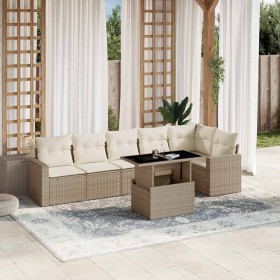 Set sofás de jardín 7 piezas y cojines ratán sintético beige en Conjuntos de jardín | Comprar online en Foru.es